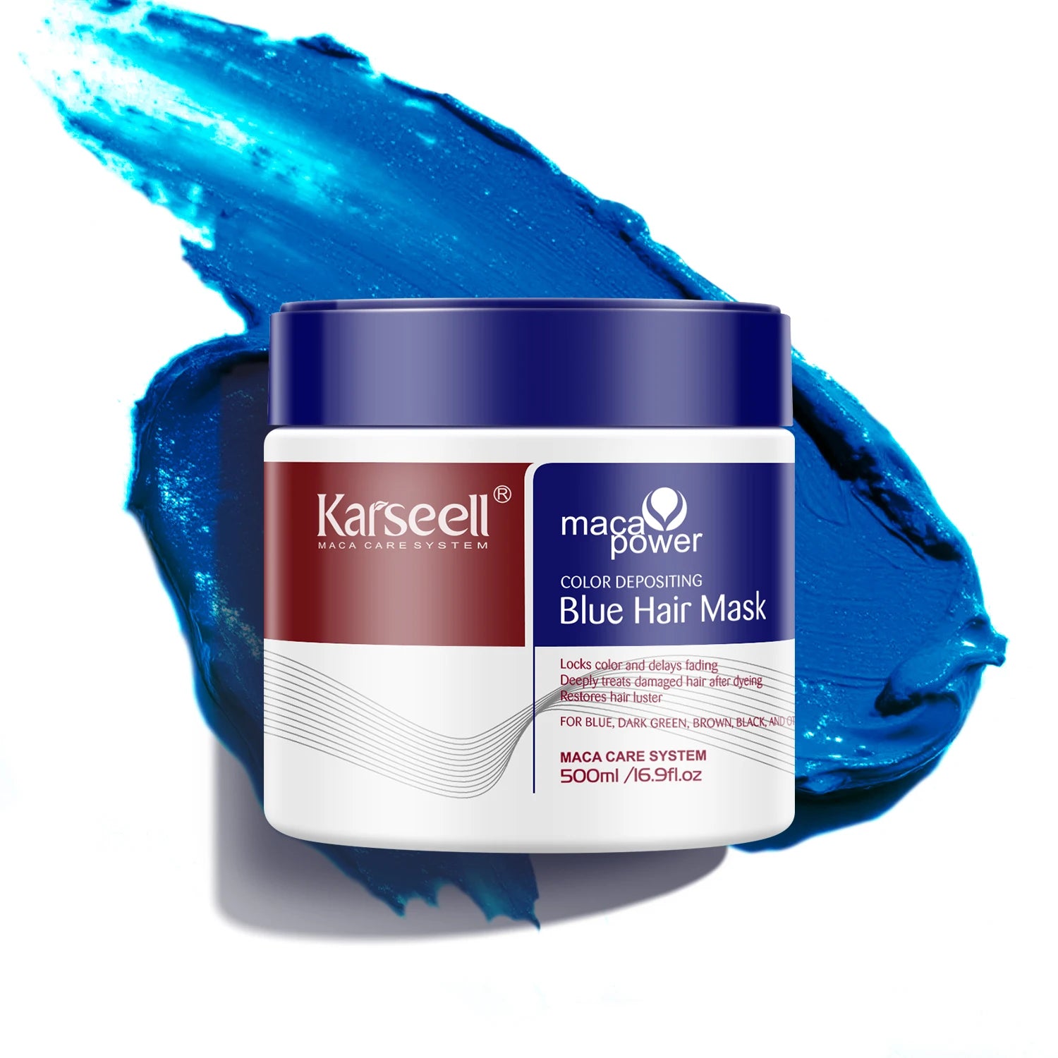 Karseell Blue Hair Color Depositing Mask, Deep Conditioner Treatment Intensely Hydrating, Refreshes Color & Tone 500mL