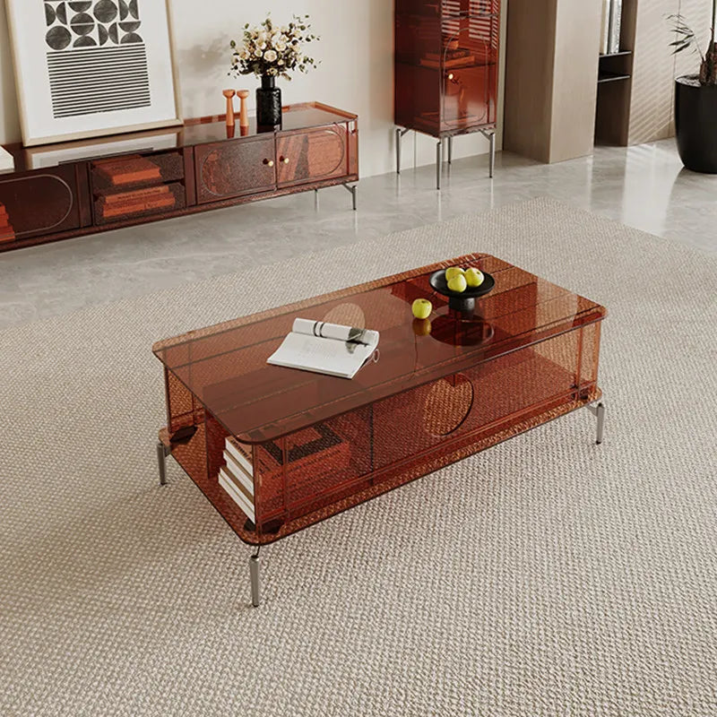 Multifunctional Modern TV Stand With Drawers And Cabinets — Amber Brown | KIMLUD