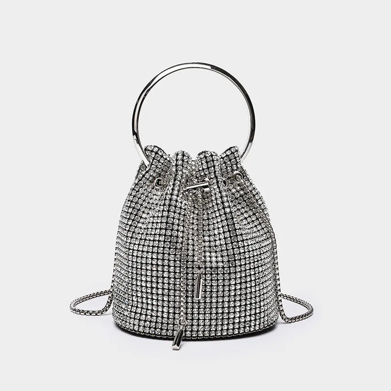 Diamond-Embellished Bucket Bag Water Drop — Champagne Gold | KIMLUD