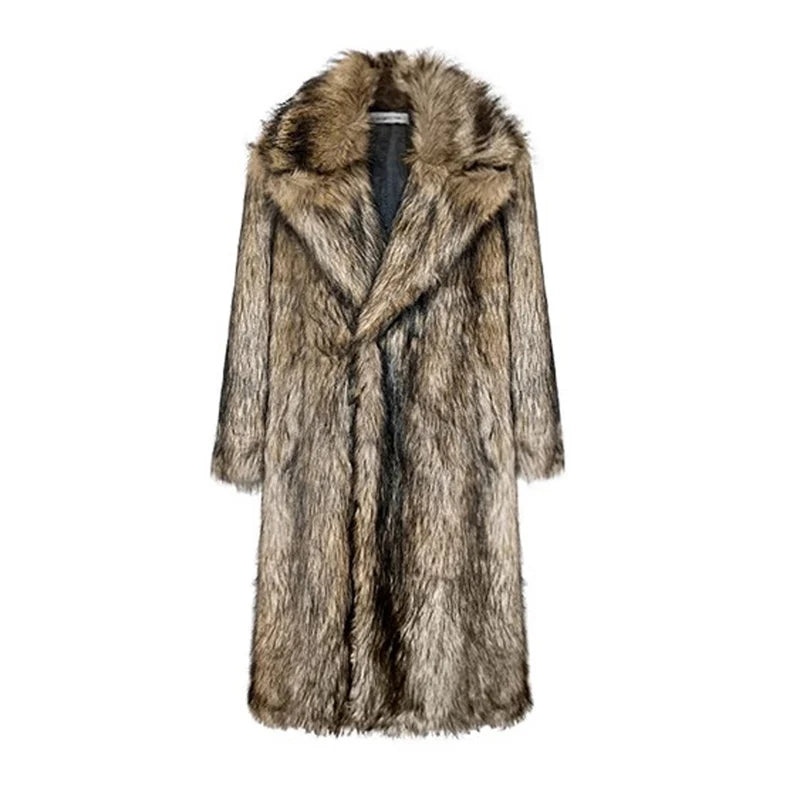 Men's Fur Coat – Lapel Long Overcoat – Wolf Fur And Fox Fur | KIMLUD