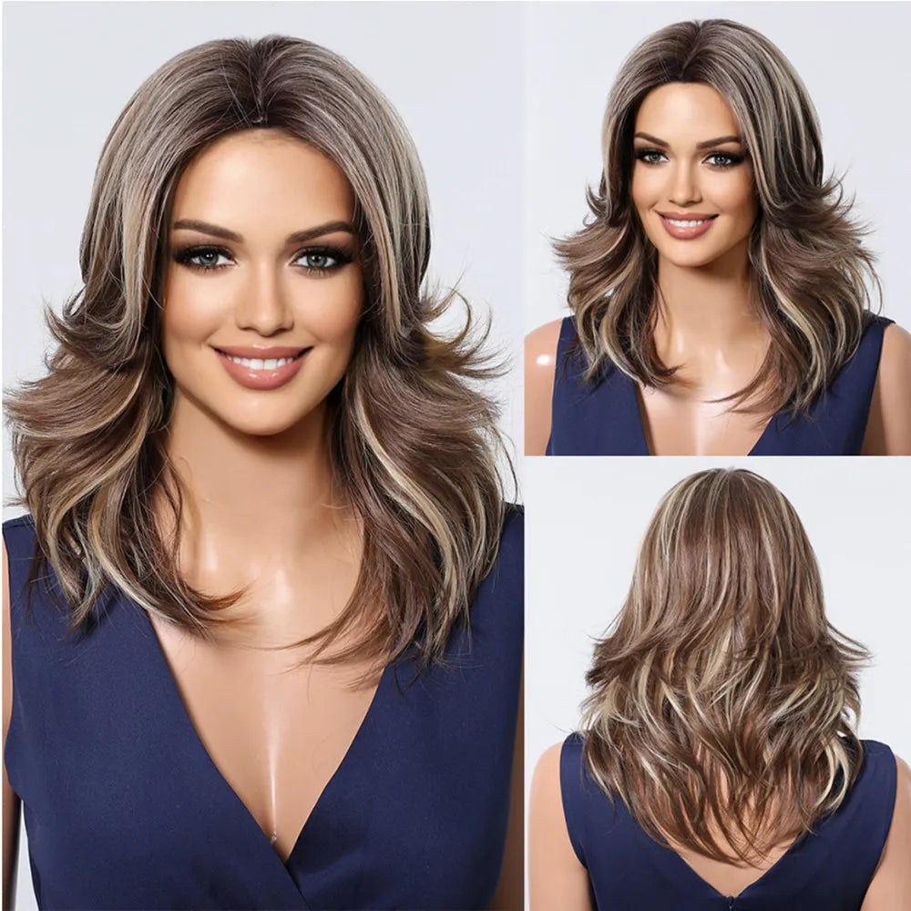 Wig – Medium-Length Layered Straight Bangs – Synthetic Hair – Grey | KIMLUD