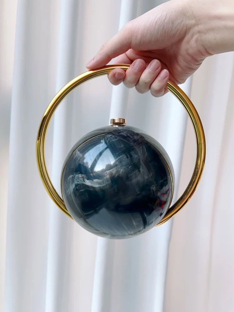 Marble Pattern Spherical Banquet Bag Electroplated Handle — Marble | KIMLUD