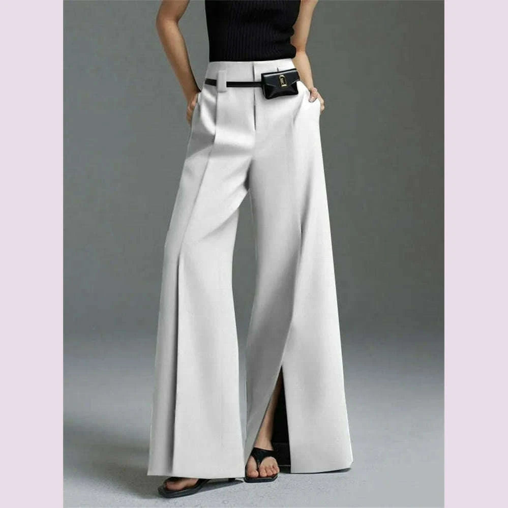 loose dress pants womens Yeezzi Urban Female Suit Pants 2024 New Fashion Black White Color Loose  Straight Pant High-Waisted Pleated Split-Front Trousers