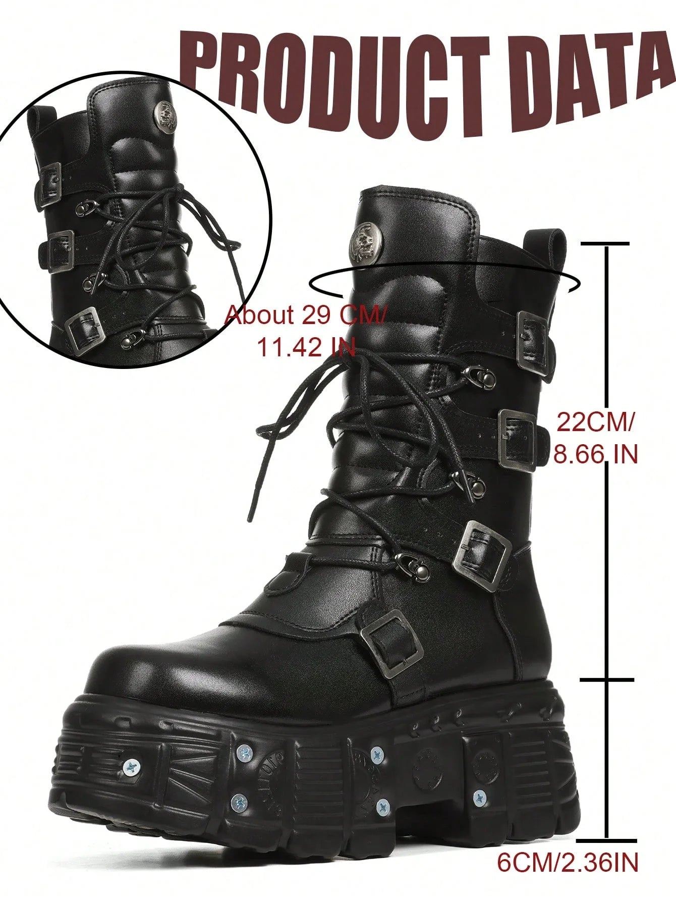 Cool Fashion Women Combat Boots Chunky Heels Thick Bottom Studs Zip Buckle Platform Punk Gothic Luxury Women Street Shoes