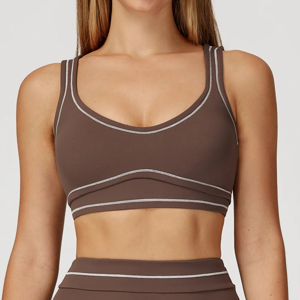 Knit Yoga Sports Bra Backless Breathable Elastic Support For Running And Workout — Mauve | KIMLUD