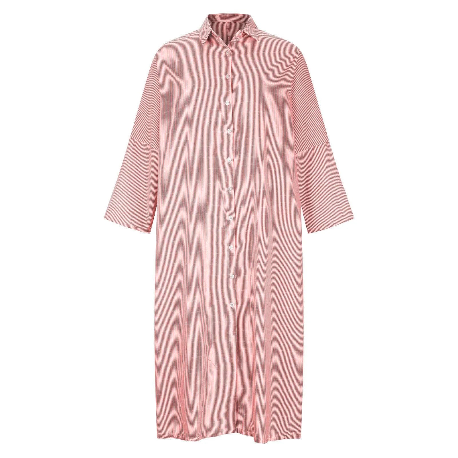 Cotton Maxi Dress Striped — Red and White | KIMLUD