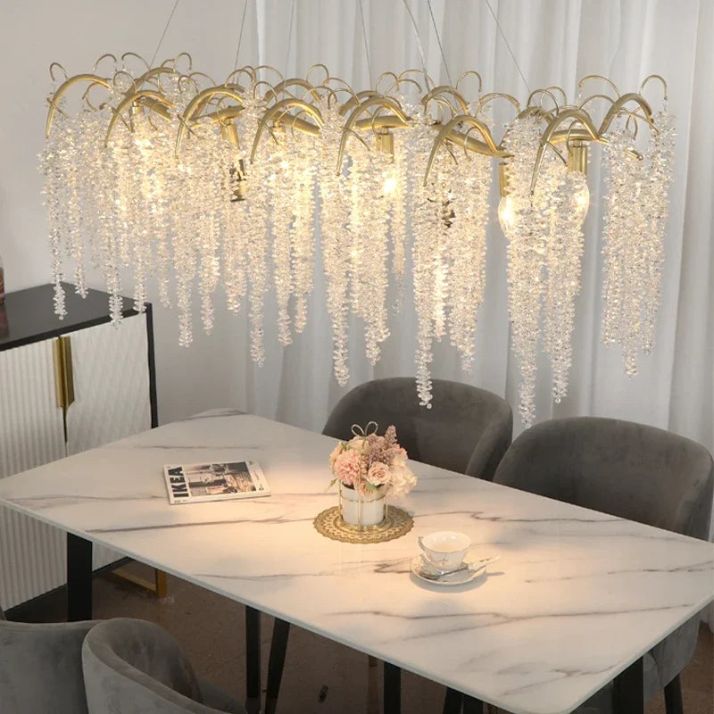 2024 Luxury Gold Glass LED Lights Ceiling Chandeliers Crystal Hanging Pendant Lamps Home Decor for Dining Room Lustres