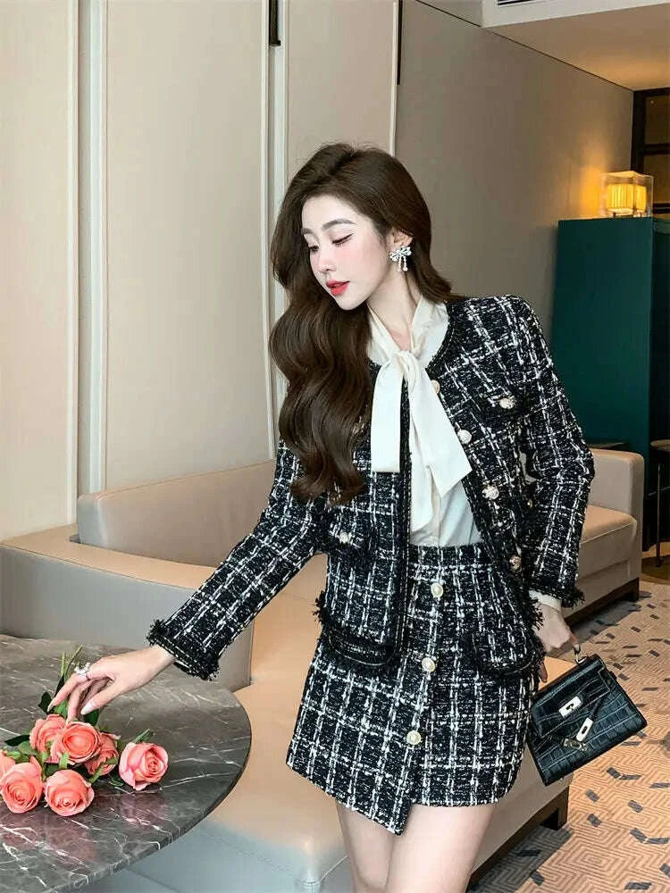 KIMLUD, 2025 Autumn Winter New Chic Two-Piece Skirt Women's Fashion Loose Burrs Elegant Sweet Tweed Jacket+Skirt Female Two-Piece Suit, KIMLUD Womens Clothes