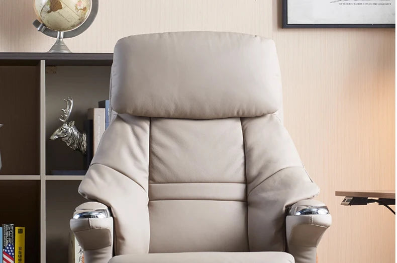 Leather Massaging Executive Office Chair — Beige | KIMLUD