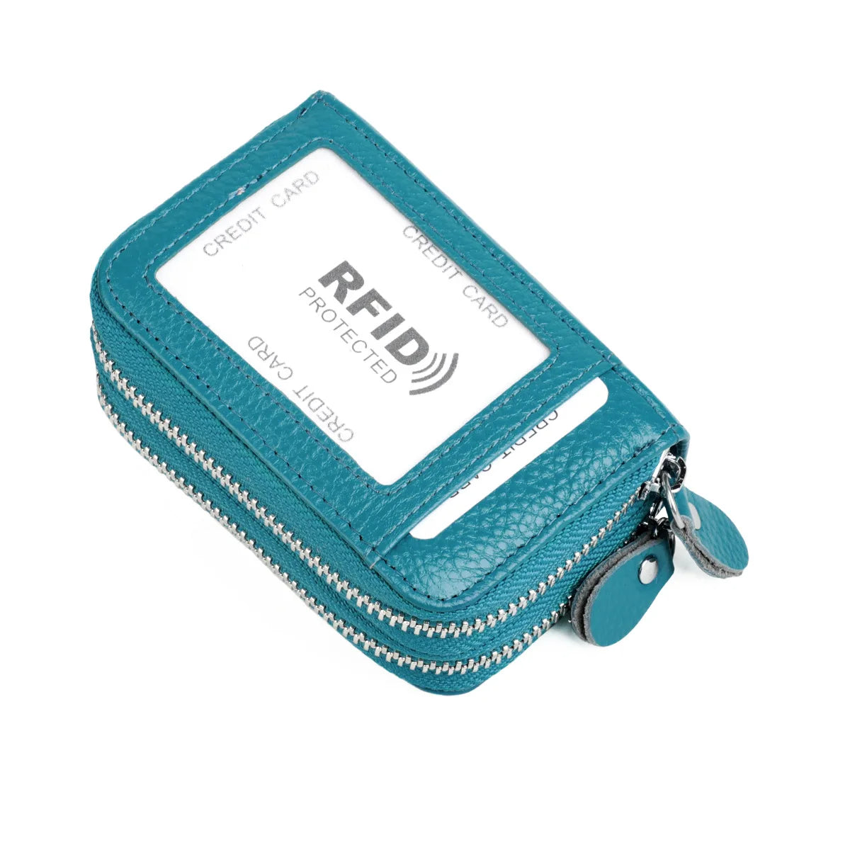 Genuine Leather Wallets RFID Blocking Double Zipper — Black | KIMLUD