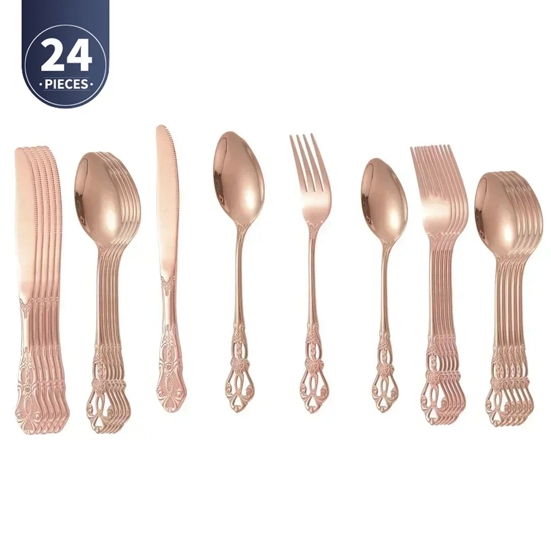 Gold-Plated Stainless Steel Cutlery Set Royal European Spoon Fork Collection — Golden | KIMLUD