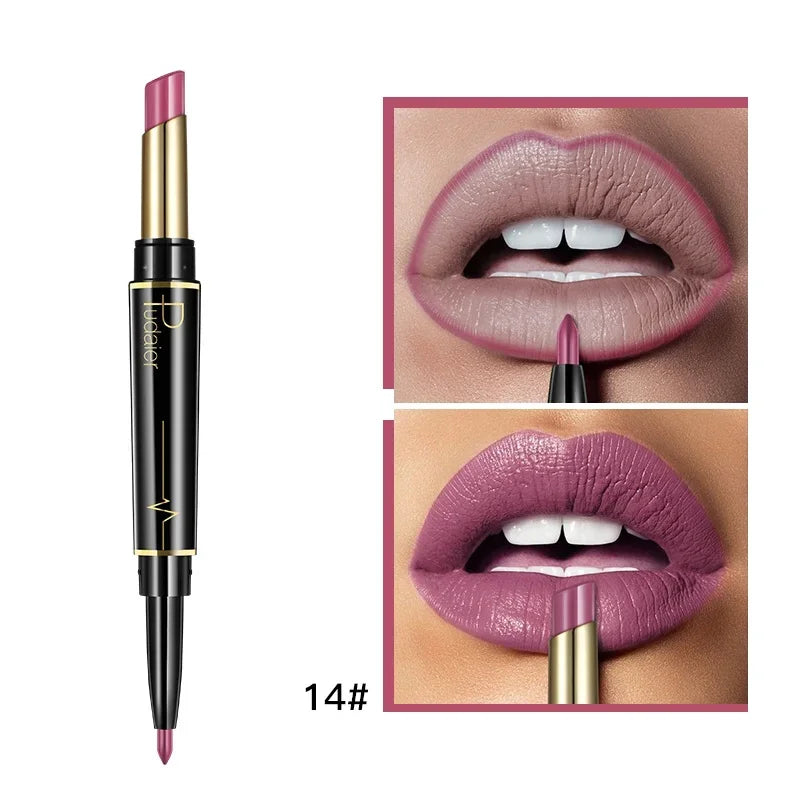Double Ended Lip Liner and Lipstick 2 in 1, Waterproof Matte Long Lasting Smooth Lip Pen, Nude Lip Makeup for Women