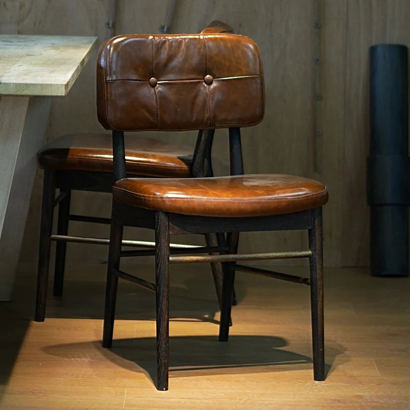 Minimalist Modern Wood Dining Chair With Camel Leather Seat — Camel | KIMLUD