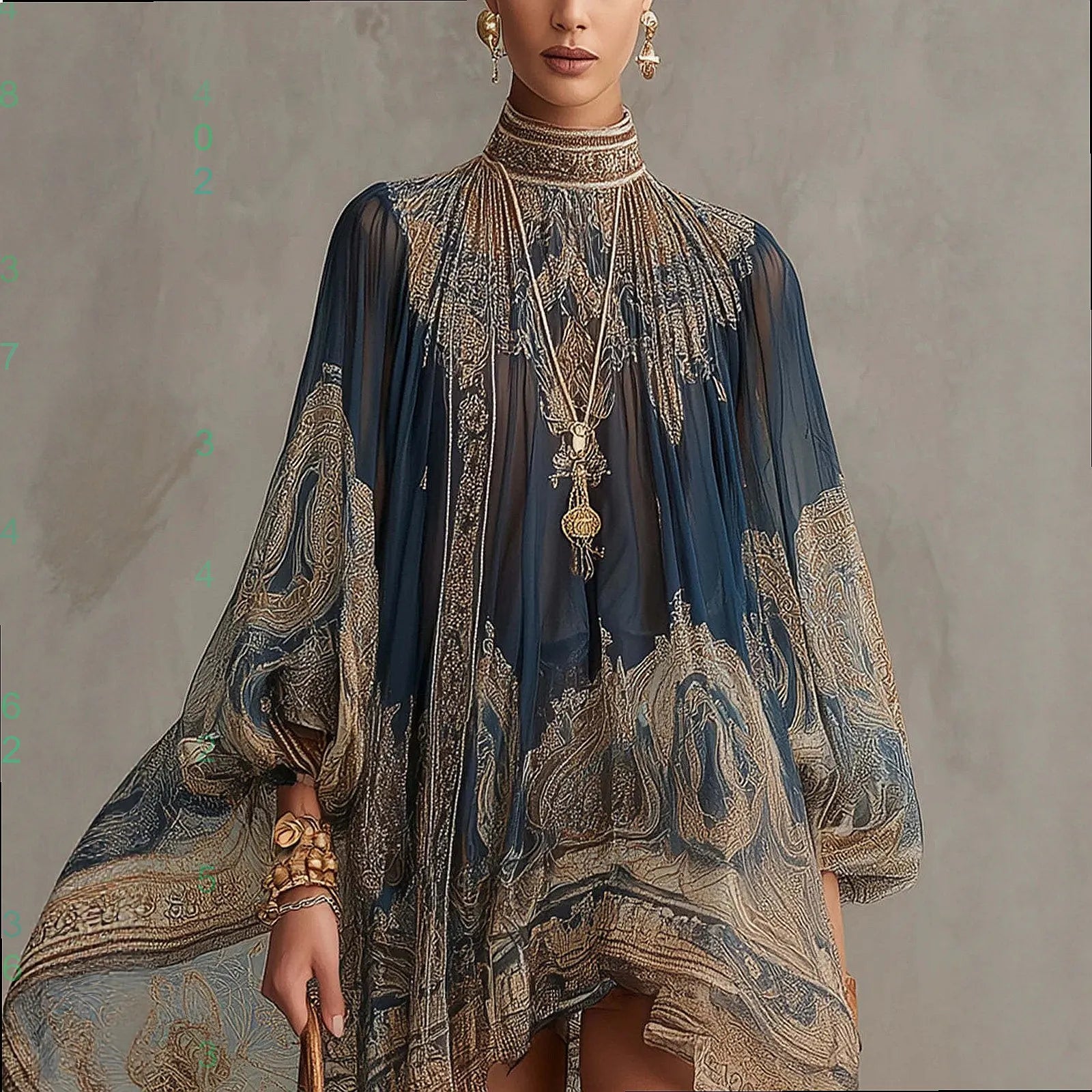 Elegant Chiffon Floral Maxi Dress — Navy Blue | KIMLUD