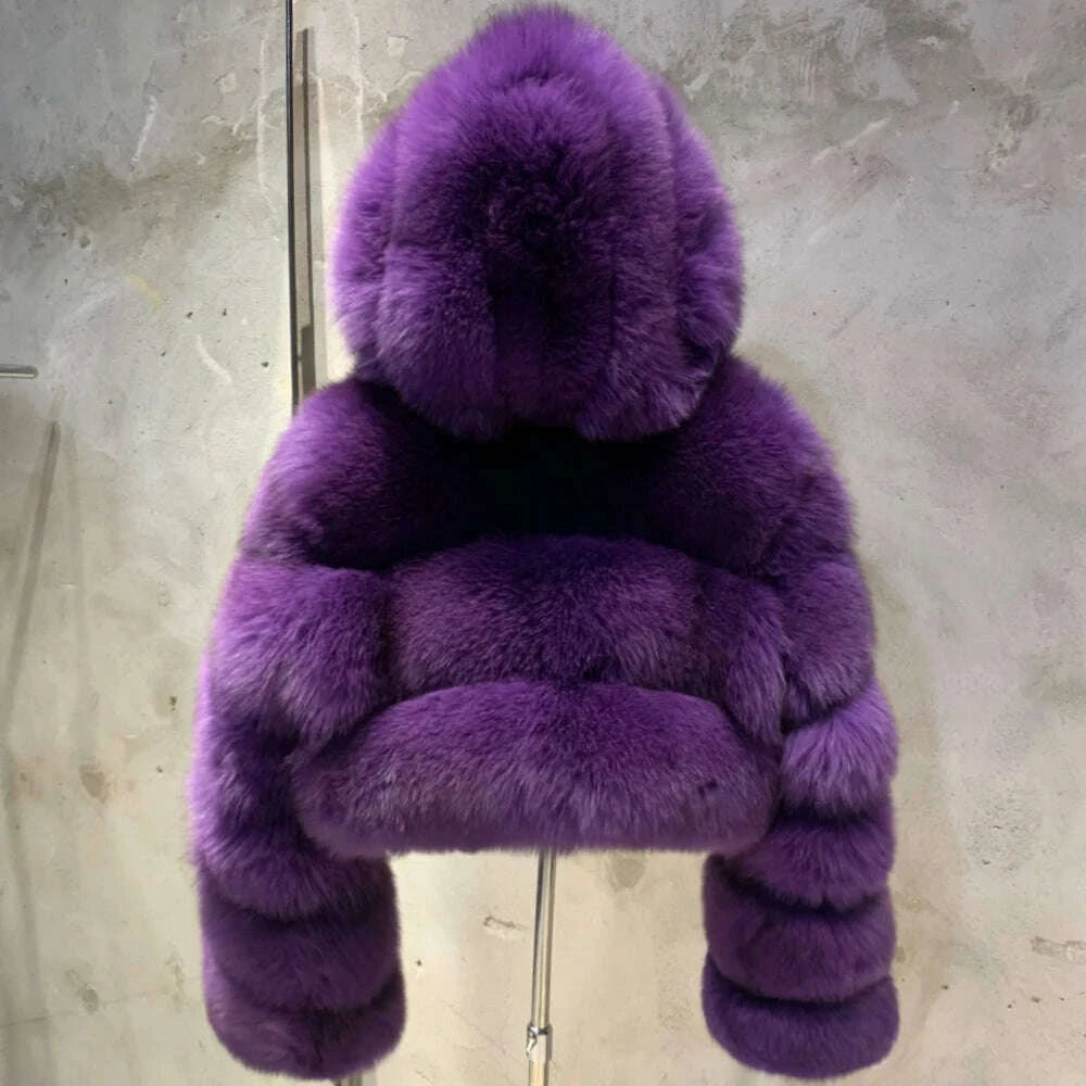 KIMLUD, Women's Full Pelt Real Fox Fur Hooded Jackets, Long Sleeve Outwear, Winter Bomber, Female, 902, KIMLUD Womens Clothes