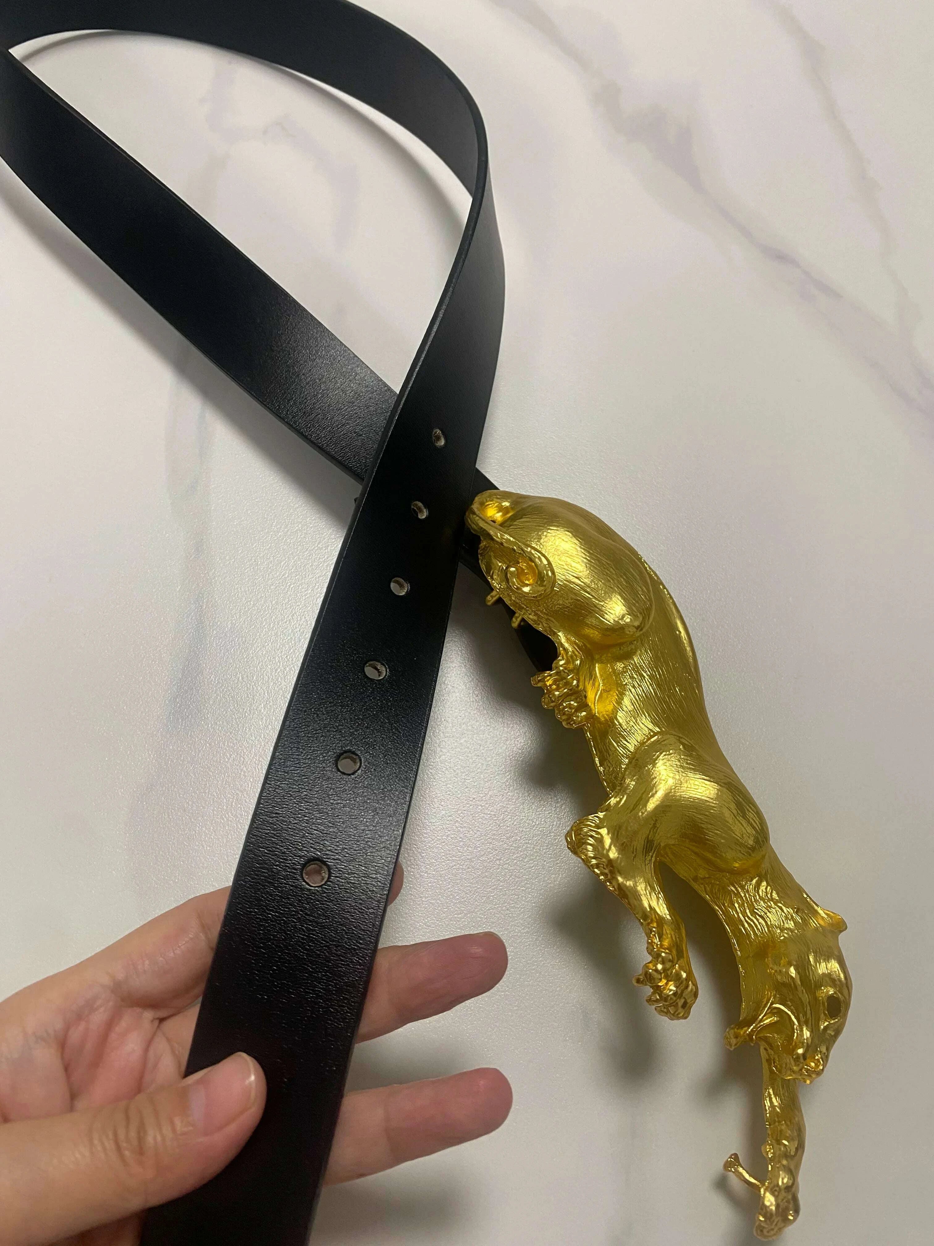 KIMLUD, Women's Fashion Black Genuine Leather Gold Leopard corset Female Cummerbund Coat Waistband Dress Decration Wide Belt J005, KIMLUD Womens Clothes