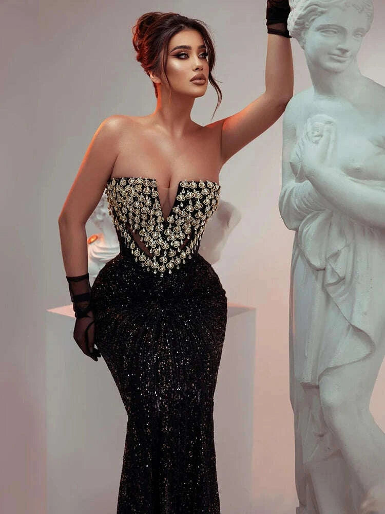 kimlud-vc-black-strapless-diamonds-pearl-mermaid-long-dress-deep-v-plunge-bodycon-elegant-party-evening-gowns-vestidos-with-gloves-kimlud-womens-clothes-35044595