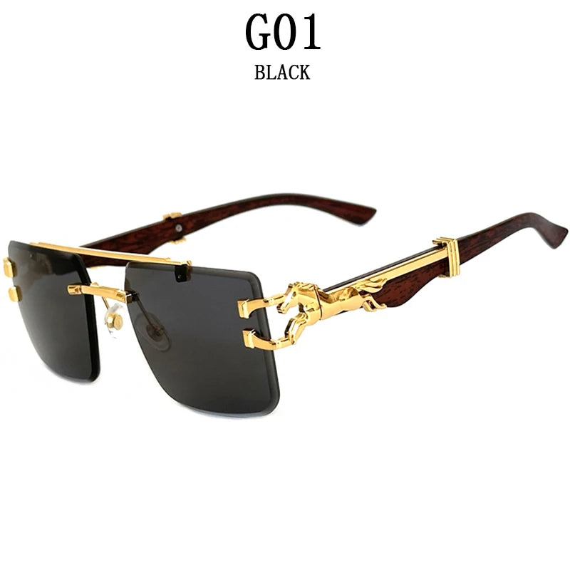 New In Sunglasses For Men Wooden Rimless Sunglasses Women Vintage Square Fashion Glasses Luxe Gafas De Sol Hombre Zonnebril Sun
