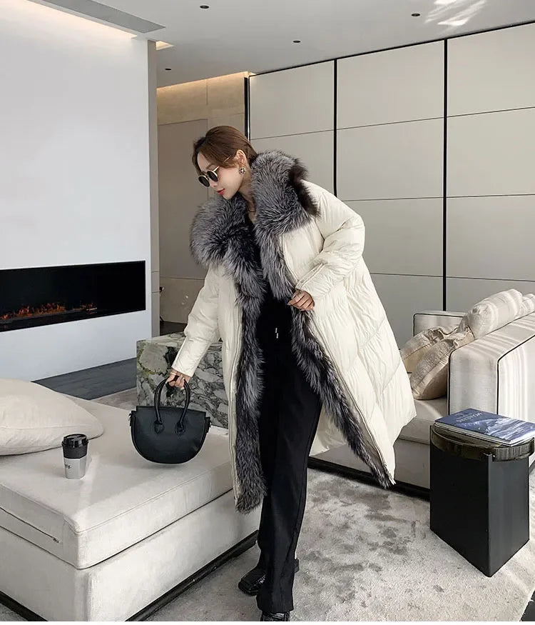 Hot Sales New Winter Long Goose Down Female Parka Fashion Thicken Warm Down Jacket with Large Real Fox Fur Collar Women Overcoat