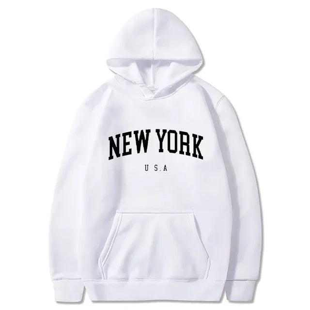 Hoodies – City Letter Graphic – Polyester – Loose Casual | KIMLUD