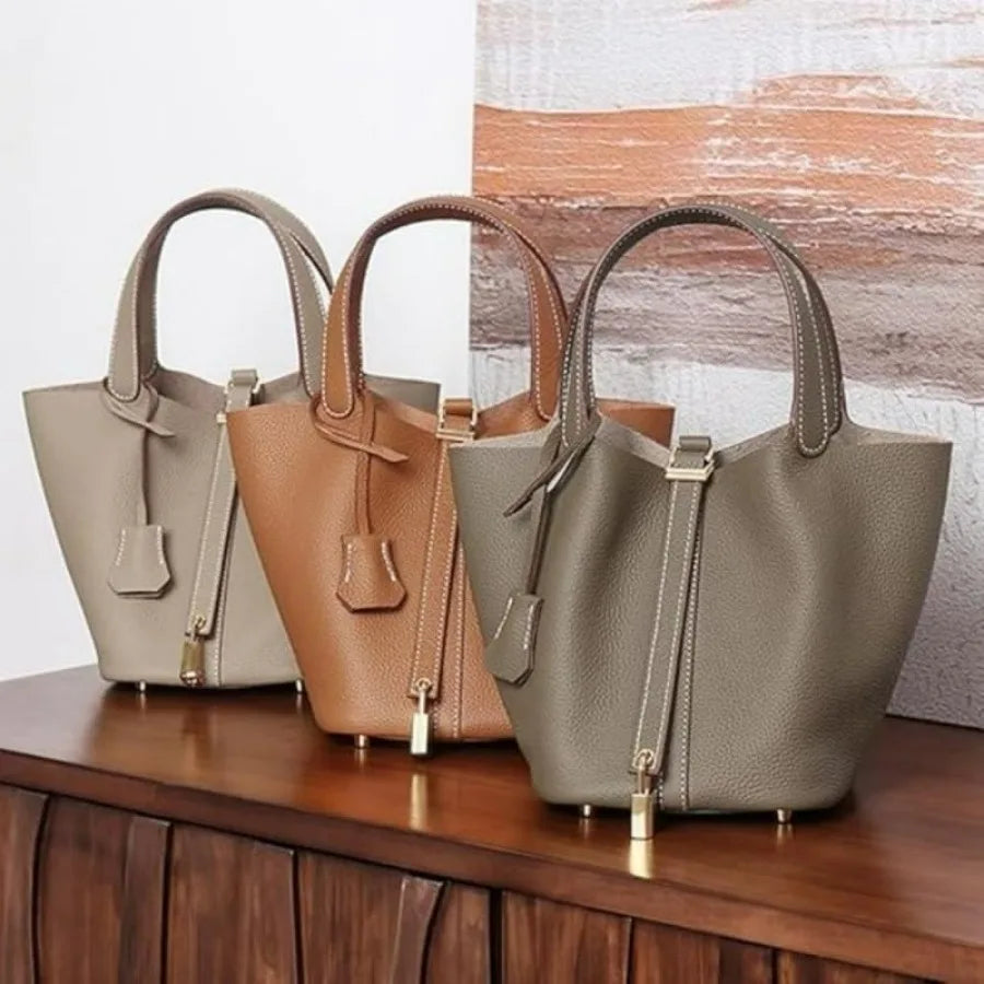 Bucket Bag – Lock Design – Top-Handle Tote | KIMLUD