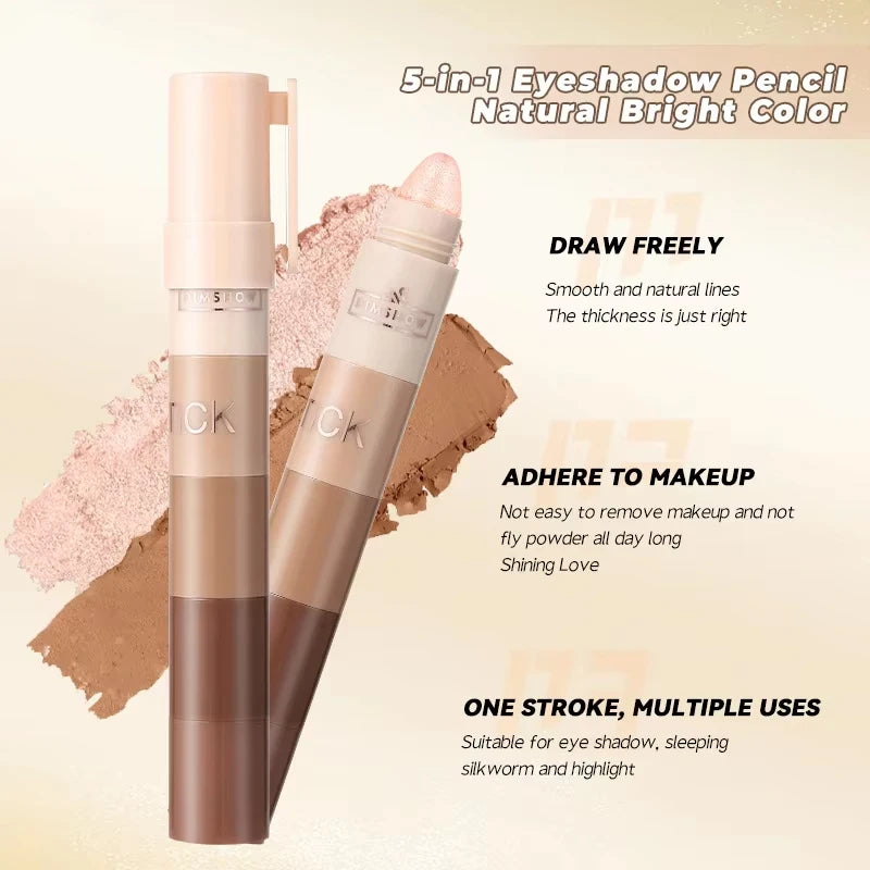 5-Color Matte Pearlescent Eye Shadow Stick Easy To Use Waterproof Anti-Smudging And Portable