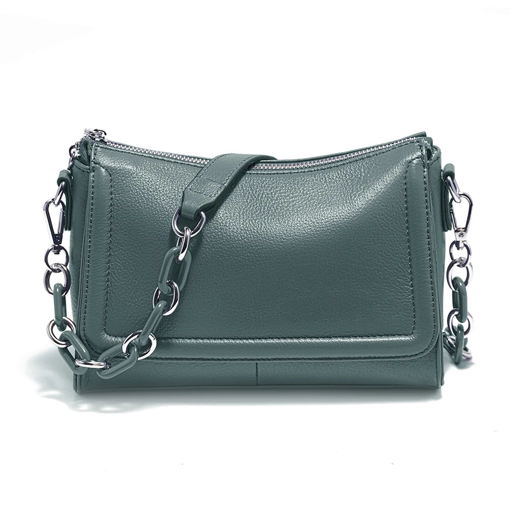 Zency Acrylic Chain Handbag Soft Leather Top-Handle Women's Luxury Small Underarm Crossbody Bag White Fashion Shoulder
