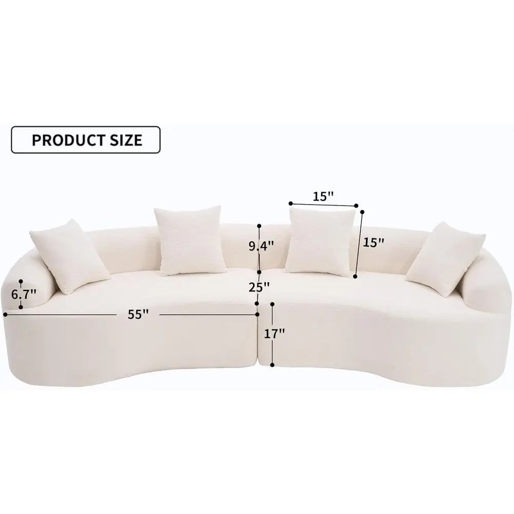 Chenille Curved 4-Seater Sectional Sofa With Plush Pillows — Ivory | KIMLUD