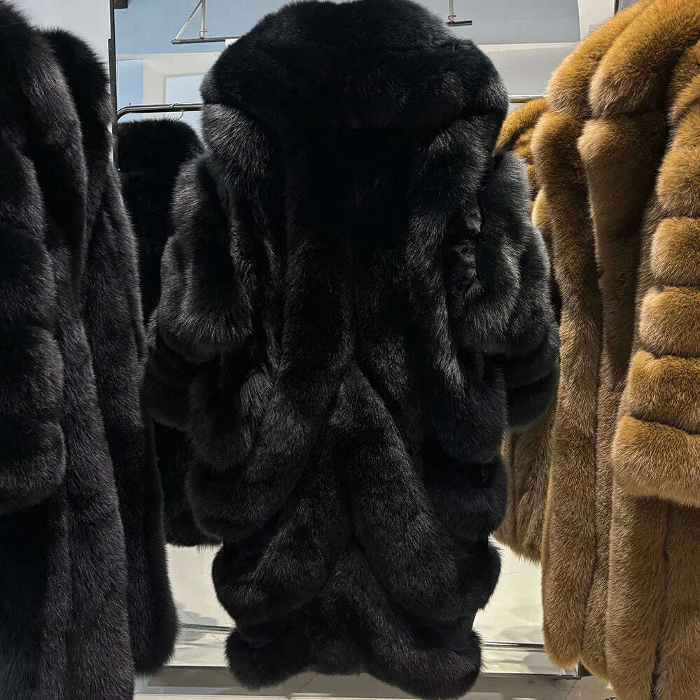 KIMLUD, YOLOAgain 2025 Winter Warm Luxury Real Fox Fur Coat Women Pink Fox Fur Jacket Long, KIMLUD Womens Clothes