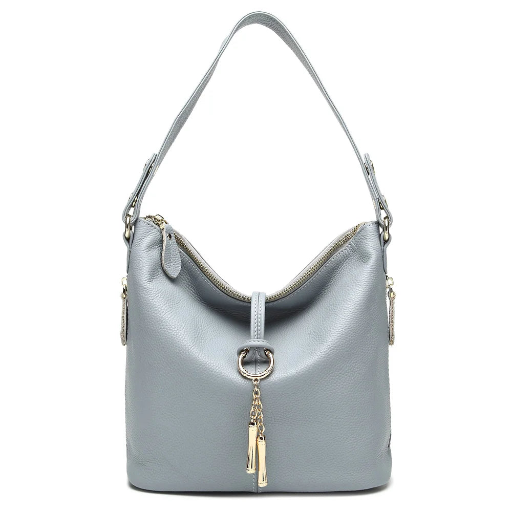 Genuine Leather Hobo Bag With Ring Accent — Red | KIMLUD