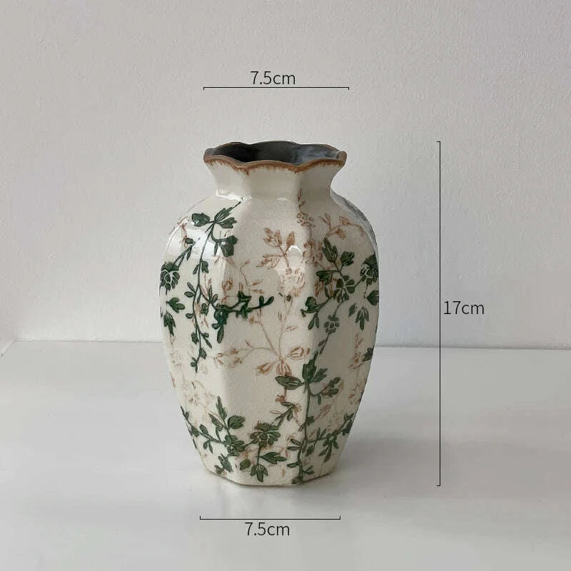 KIMLUD, New Chinese pastoral green retro ceramic vase flower arrangement hydroponics living room dining table creative ornament, KIMLUD Womens Clothes