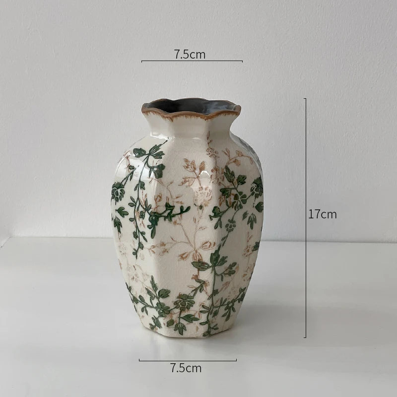 New Chinese ceramic vase dried flower water flower arrangement retro living room entrance decoration ornament small and fresh