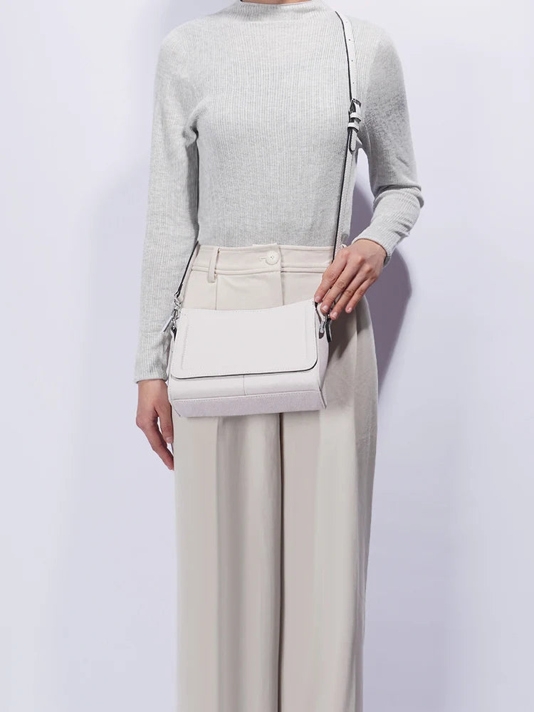 Zency Acrylic Chain Handbag Soft Leather Top-Handle Women's Luxury Small Underarm Crossbody Bag White Fashion Shoulder