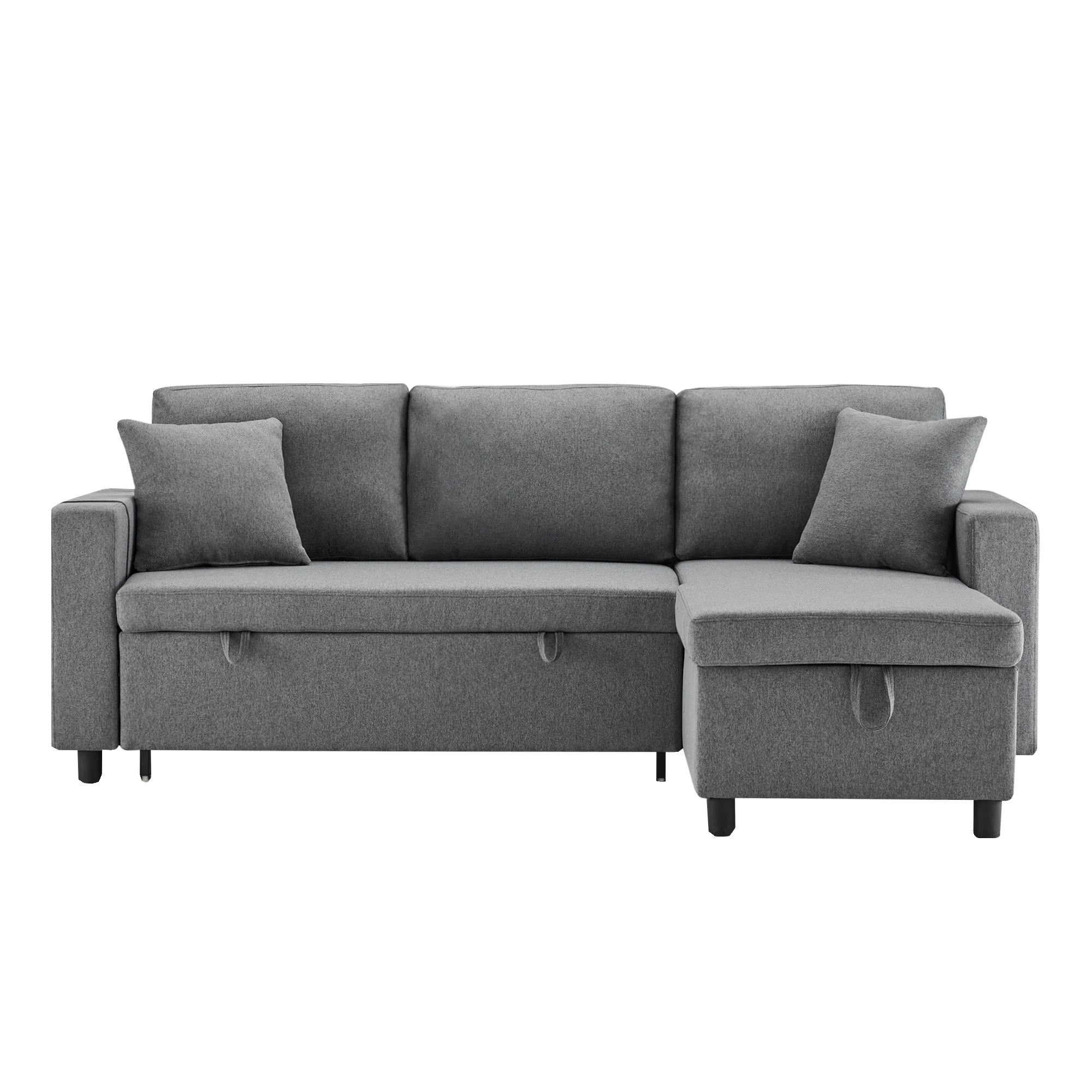 PINGGO L-Shape Sofa Bed with Sleeping Function, Convertible Armchair with Storage & Pocket Storage, Left Right Interchangeable