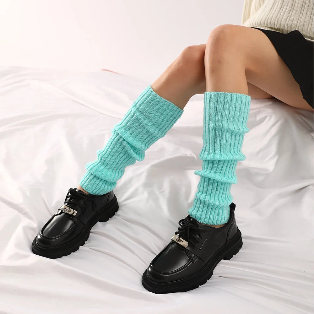Knit Socks Neon Ribbed Leg Warmers — Black | KIMLUD