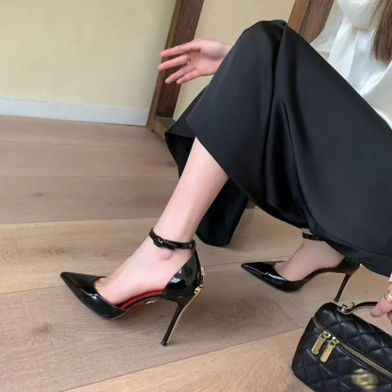 Pointed Toe High Heel Sandals With Delicate Narrow Straps For Evening Temperament — Black | KIMLUD