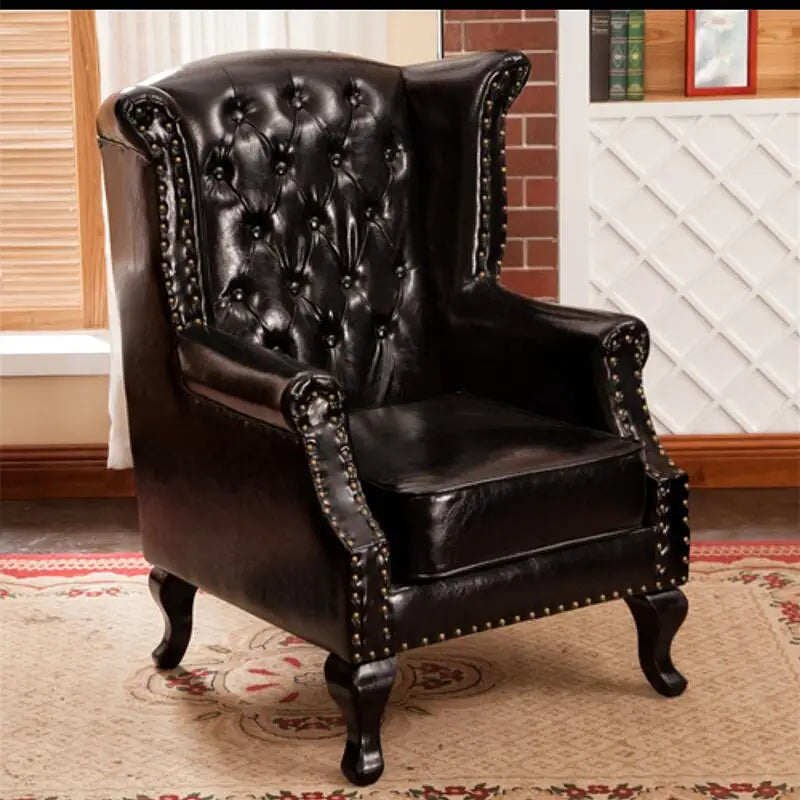 Leather Chesterfield Armchair With Nailhead — Black | KIMLUD
