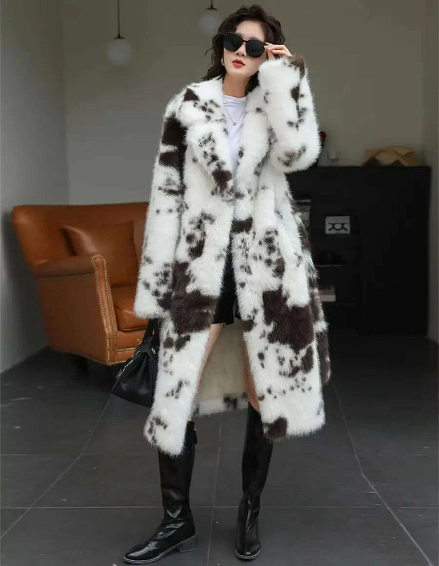 KIMLUD, ZAROY Luxury Fluffy Faux Mink Fur Long Women's Coat Fashion Gradient Fur Winter Thick Warm Outerwear Brand Design Overcoat шу, KIMLUD Womens Clothes