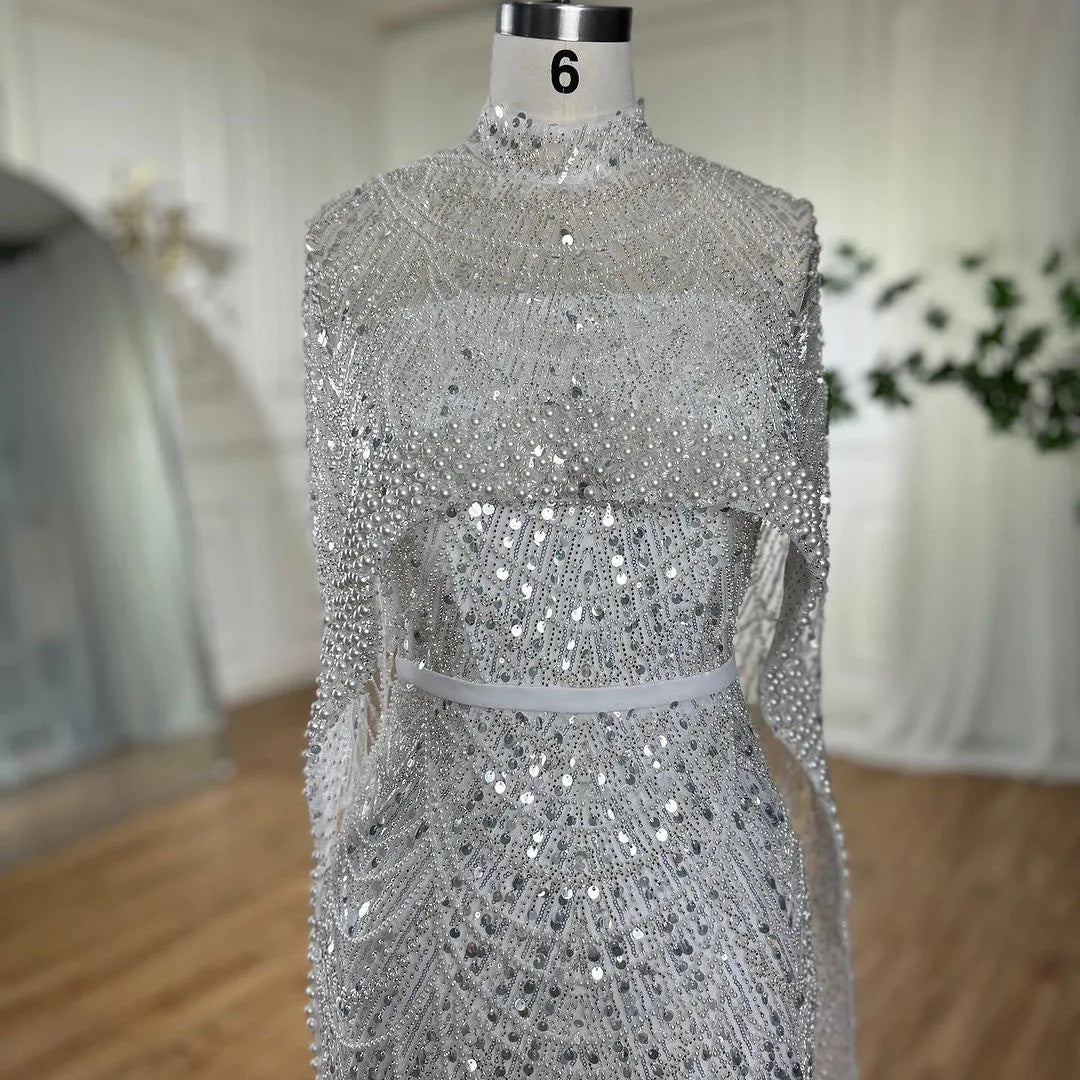 Beaded Gown With Mermaid Cape — Dubai Nude | KIMLUD