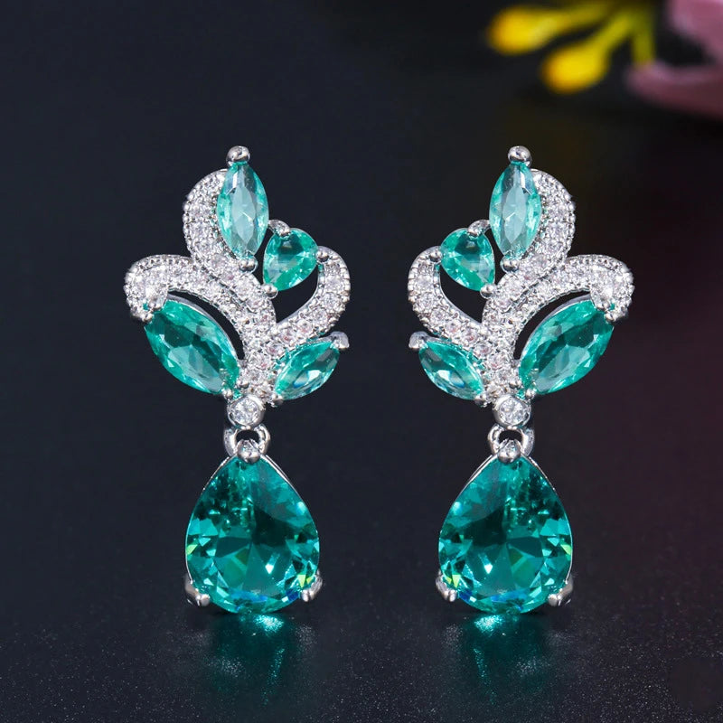Copper Alloy Dangle Earrings CZ Cubic Zirconia — Green | KIMLUD