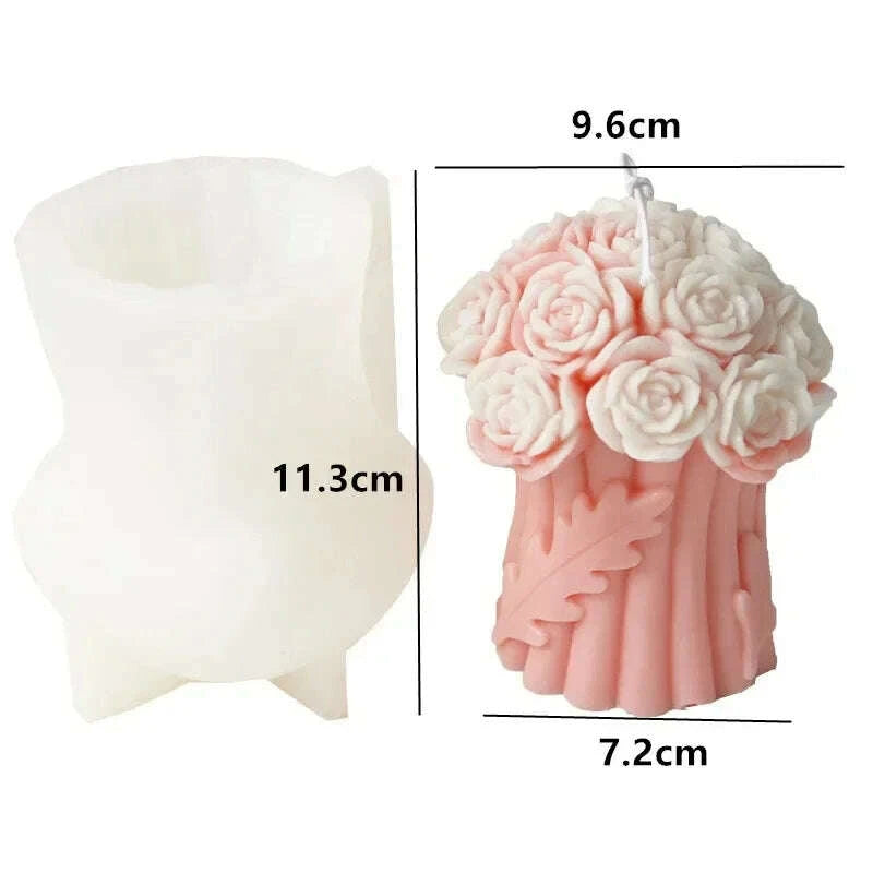 KIMLUD, Peony Rose Bud Bouquet Candle Silicone Mold Peony Flower Clusters Candle Mould Christmas Gift Flower Bundle Resin Gypsum Molds, KIMLUD Womens Clothes