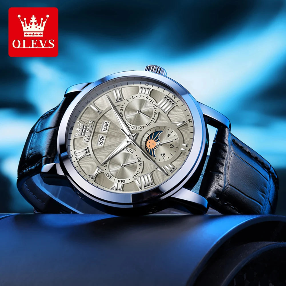 Stainless Steel Mens Watch Moon Phase Automatic — Silver | KIMLUD
