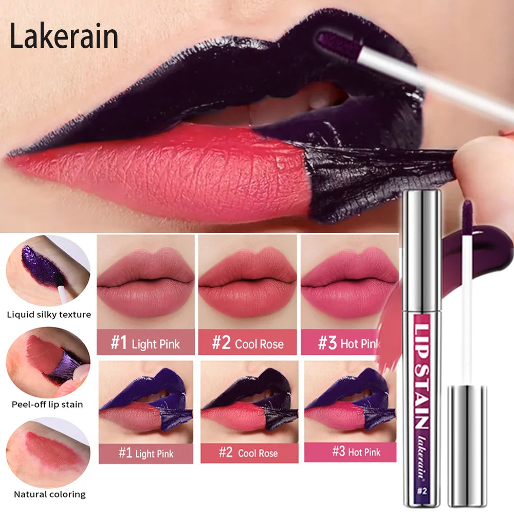 Lip Stain Blading Peel Off and Reveal Kit Long Lasting 3pcs Rose Waterproof Pink Lip Tint Transfer Proof Natural Lip Stain Kit