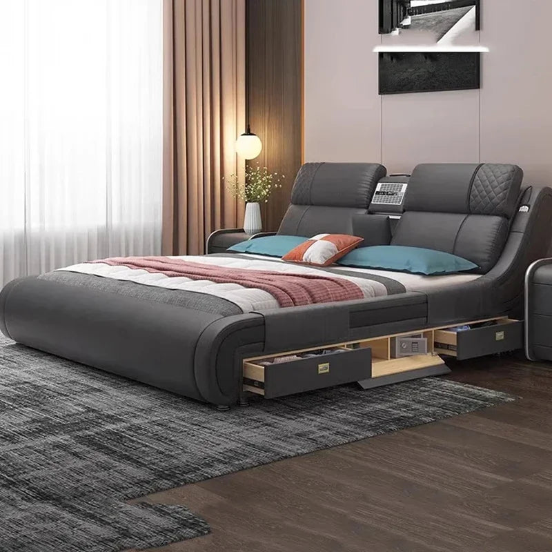 Modern Simple Massage Bed Luxury Water Proof Design Bedframe Double Bed Smart White Nordic Furniture