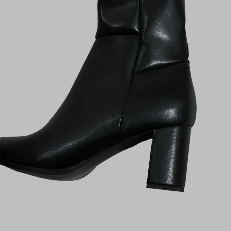 Sorbern Black Matte Block Square Heels Boots For Women Unisex Style Round Toe Mid Thigh High Half Zipper Long Boots Custom