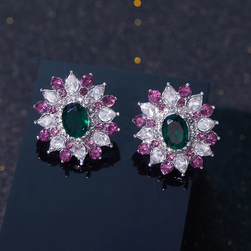 Cubic Zirconia Stud Earrings Floral Sparkling — Crystal | KIMLUD