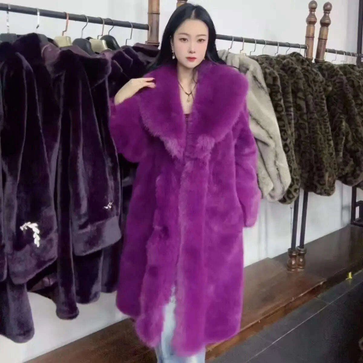 KIMLUD, Autumn 2026 Winter New Chic Fur Cotton-Padded Jacket Jacket Women's Overcoat Fashion Loose Medium Length Thickened Warm Parka, KIMLUD Womens Clothes