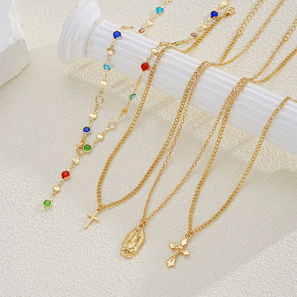 4pcsset-cross-colorful-crystal-necklaces-for-women-simple-gold-silver-color-y-shaped-pendant-necklace-set-new-christian-jewelrykimludkimlud-35576745