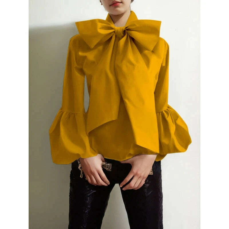 modigirl-bowknot-high-collar-shirt-for-women-2024-new-lantern-sleeve-fit-solid-green-blouse-urban-womens-fashion-commuter-topkimludkimlud-35565162