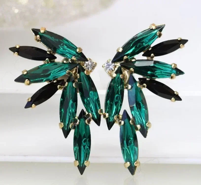 Cubic Zirconia Drop Earrings Water-Drop Inlaid — Emerald | KIMLUD